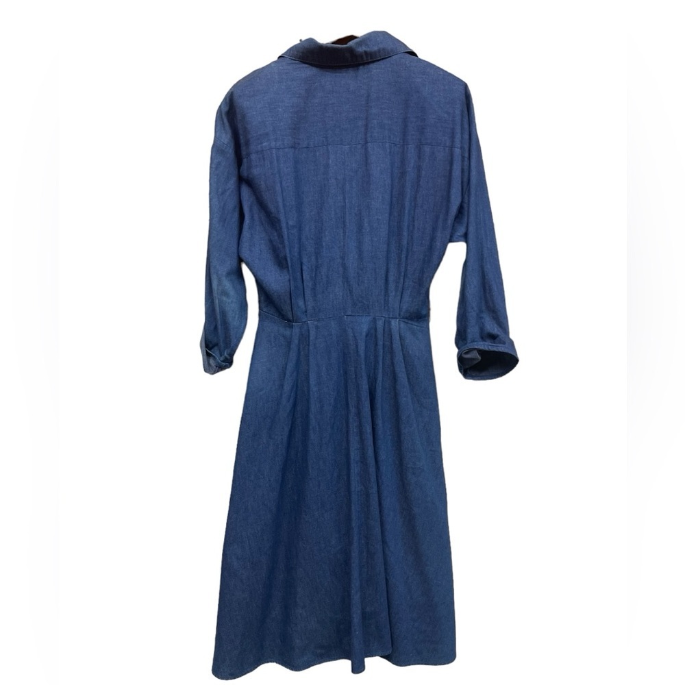 VNTG Women's Size 14 Midi Cotton Denim Dress Lace Embellishment Cottagecore - Picture 2 of 8